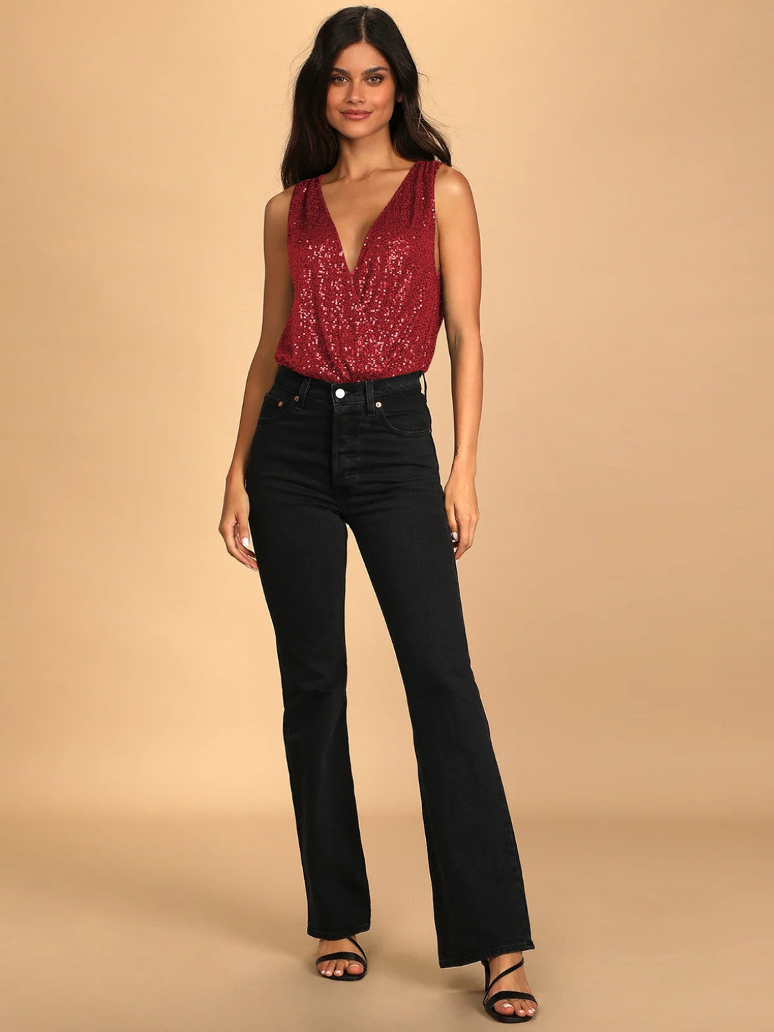 Sequin Surplice Sleeveless Bodysuit - store name